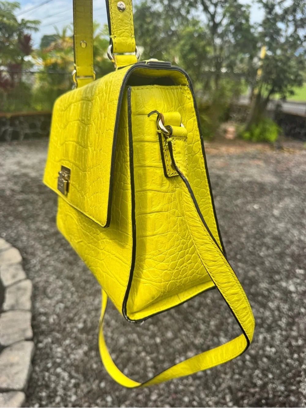 Kate Spade New York Yellow Croc Embossed Leather Satchel Crossbody Bag